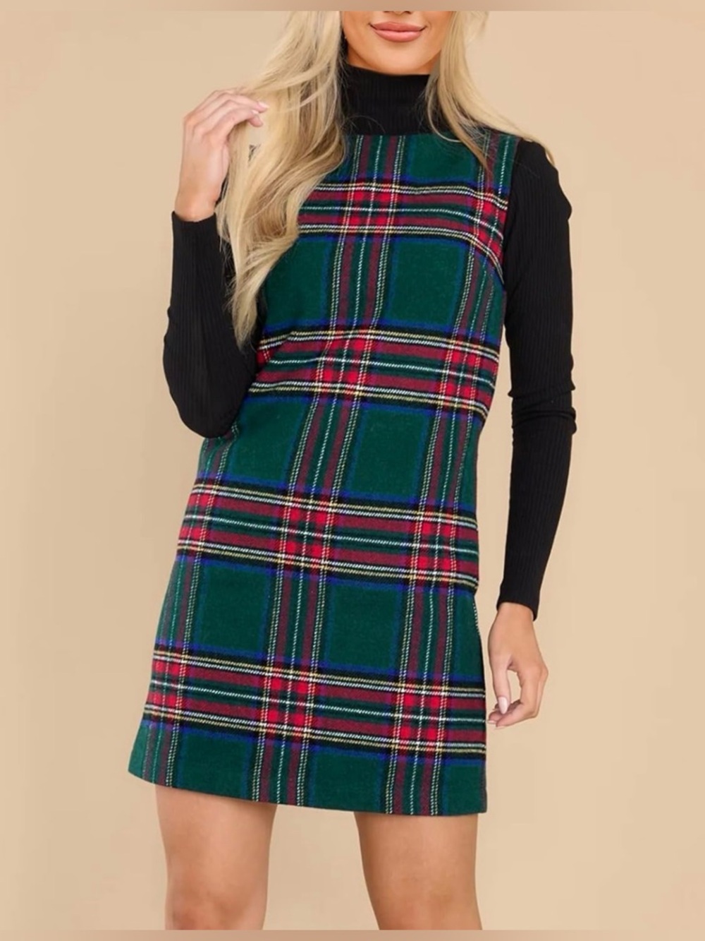 Green Plaid Sleeveless Mini Dress